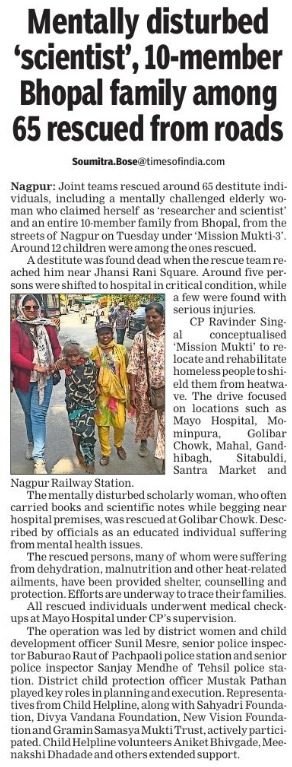 Phase 3-Nagpur City-Mentally Disturbed 'Scientist', 10-Member Bhopal Family among 65 rescued from roads